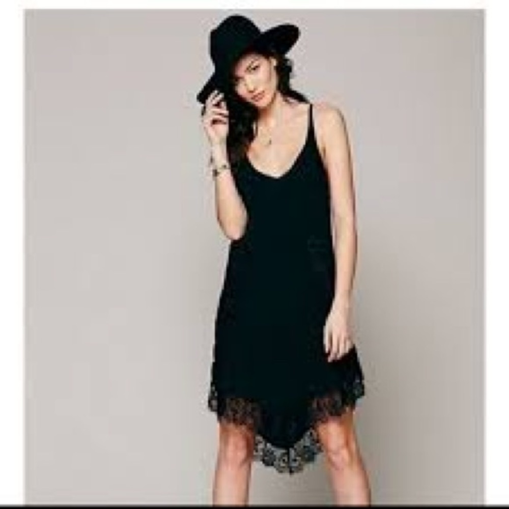 Intimately Free People Black Eyelashes Lace Trim Slip Dress Size S/P